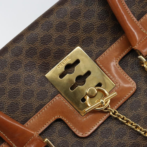 CELINE Macadam Canvas Hand Bag PVC Leather Brown Gold Auth 149128