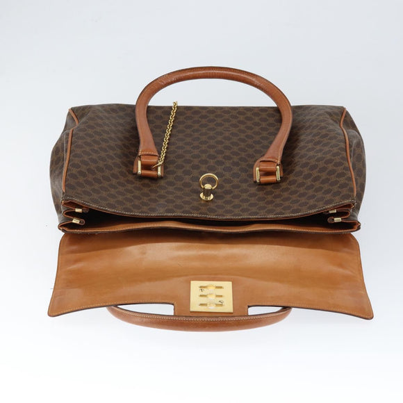 CELINE Macadam Canvas Hand Bag PVC Leather Brown Gold Auth 149128