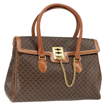 CELINE Macadam Canvas Hand Bag PVC Leather Brown Gold Auth 149128