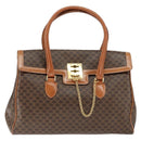 CELINE Macadam Canvas Hand Bag PVC Leather Brown Gold Auth 149128-13