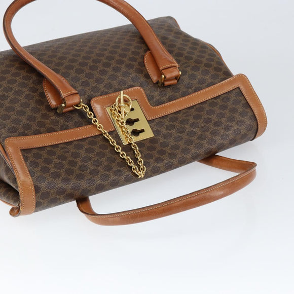 CELINE Macadam Canvas Hand Bag PVC Leather Brown Gold Auth 149128