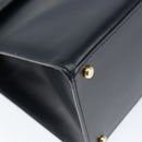 CELINE Circle Hand Bag Leather Navy Gold Auth 149129-14