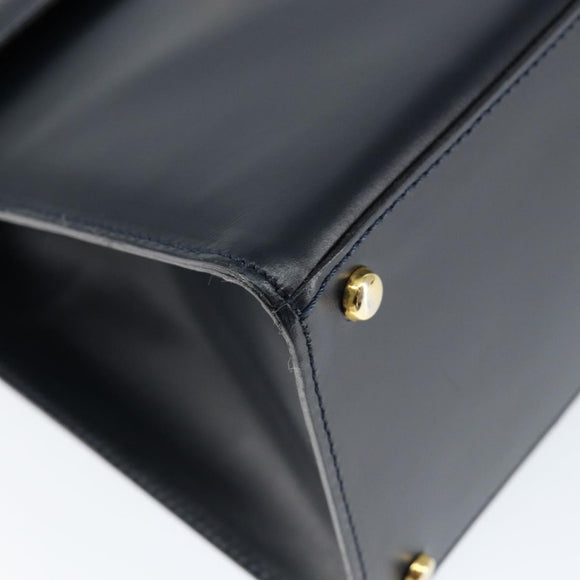 CELINE Circle Hand Bag Leather Navy Gold Auth 149129