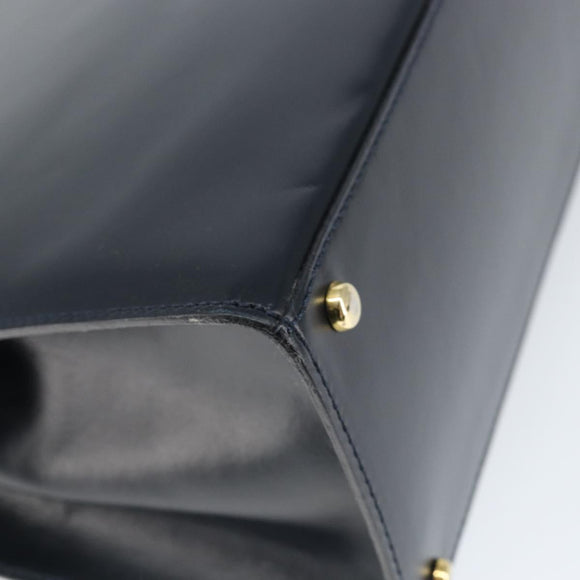 CELINE Circle Hand Bag Leather Navy Gold Auth 149129