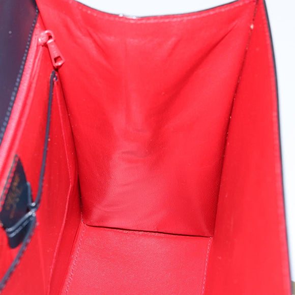 CELINE Circle Hand Bag Leather Navy Gold Auth 149129