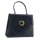 CELINE Circle Hand Bag Leather Navy Gold Auth 149129-1