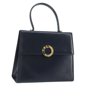 CELINE Circle Hand Bag Leather Navy Gold Auth 149129