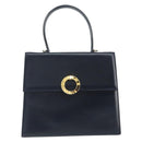 CELINE Circle Hand Bag Leather Navy Gold Auth 149129-13