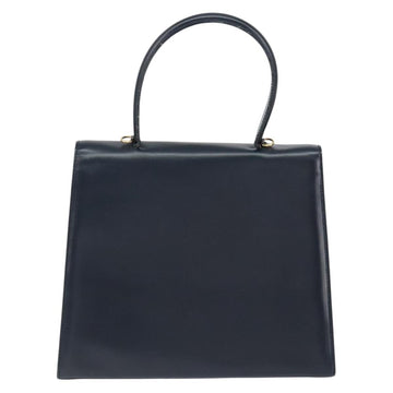 CELINE Circle Hand Bag Leather Navy Gold Auth 149129 - 0