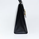 CELINE Circle Hand Bag Leather Navy Gold Auth 149129-3