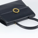 CELINE Circle Hand Bag Leather Navy Gold Auth 149129-6