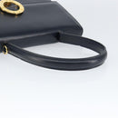 CELINE Circle Hand Bag Leather Navy Gold Auth 149129-7