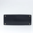 CELINE Circle Hand Bag Leather Navy Gold Auth 149129-5