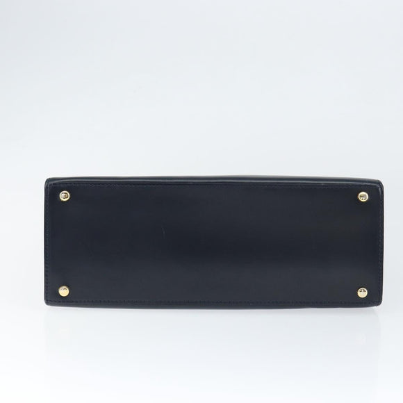 CELINE Circle Hand Bag Leather Navy Gold Auth 149129