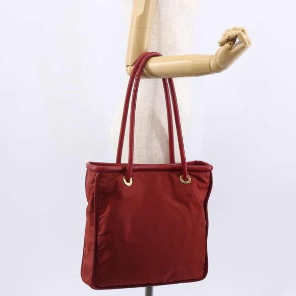 CELINE Tote Bag Nylon Red Gold Auth 149130