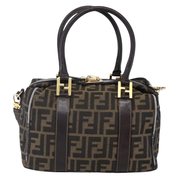 FENDI Zucca Canvas Hand Bag 2way Black Brown Auth 149131