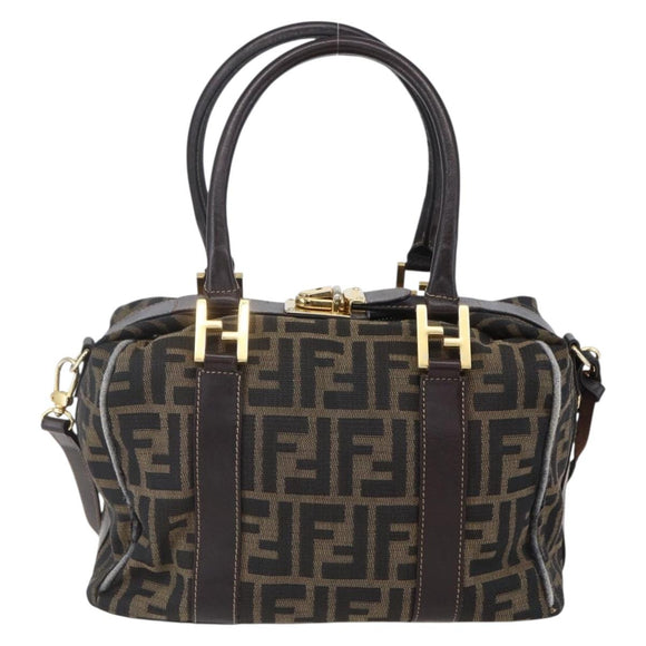 FENDI Zucca Canvas Hand Bag 2way Black Brown Auth 149131