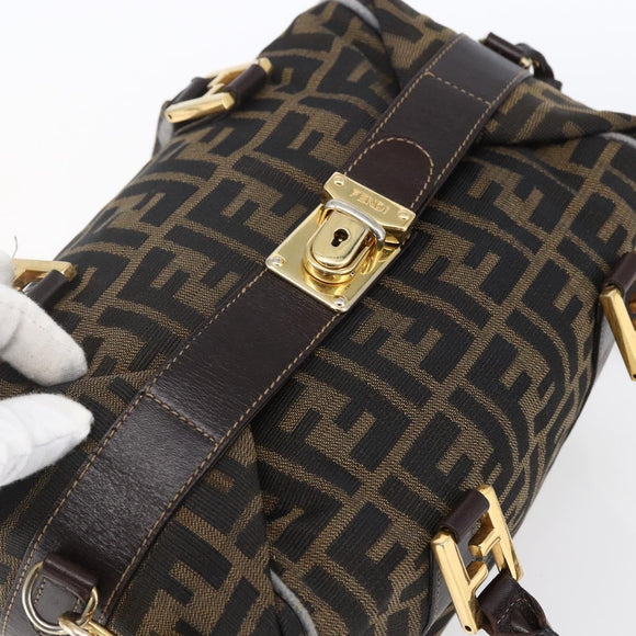 FENDI Zucca Canvas Hand Bag 2way Black Brown Auth 149131