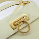 Salvatore Ferragamo Gancini Hand Bag Suede 2way Ivory Gold Auth 149146-18