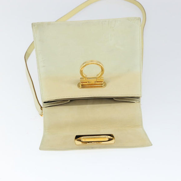Salvatore Ferragamo Gancini Hand Bag Suede 2way Ivory Gold Auth 149146