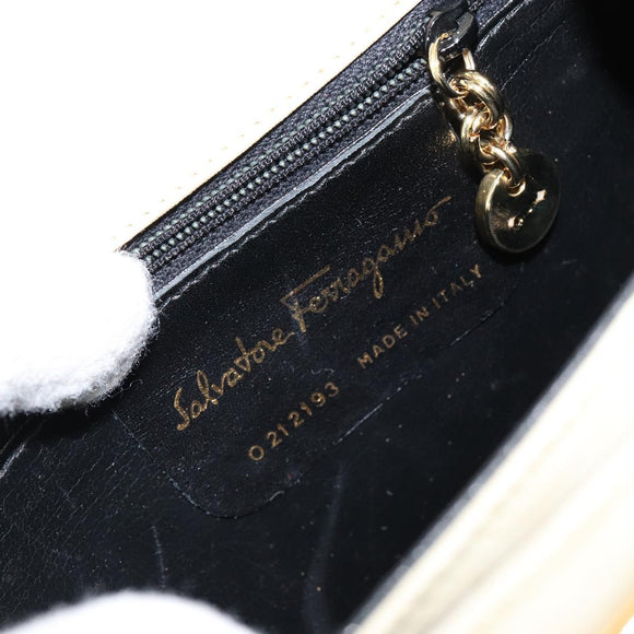 Salvatore Ferragamo Gancini Hand Bag Suede 2way Ivory Gold Auth 149146