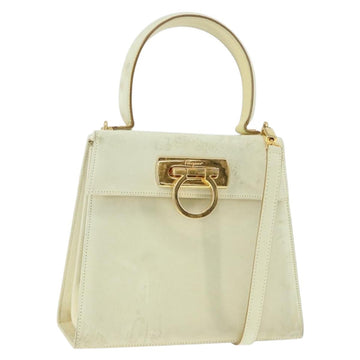 Salvatore Ferragamo Gancini Hand Bag Suede 2way Ivory Gold Auth 149146