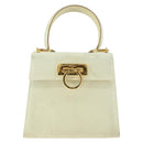 Salvatore Ferragamo Gancini Hand Bag Suede 2way Ivory Gold Auth 149146-13