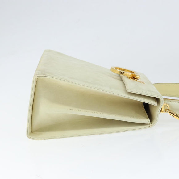 Salvatore Ferragamo Gancini Hand Bag Suede 2way Ivory Gold Auth 149146