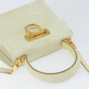 Salvatore Ferragamo Gancini Hand Bag Suede 2way Ivory Gold Auth 149146-6