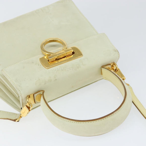 Salvatore Ferragamo Gancini Hand Bag Suede 2way Ivory Gold Auth 149146