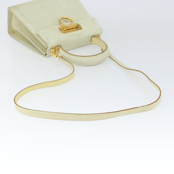 Salvatore Ferragamo Gancini Hand Bag Suede 2way Ivory Gold Auth 149146