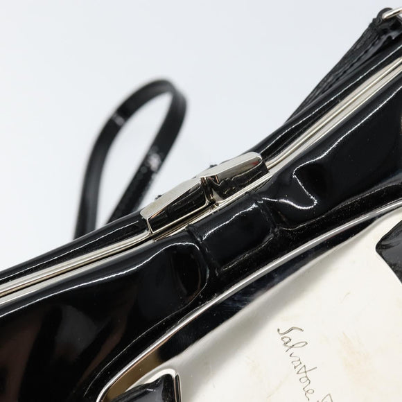 Salvatore Ferragamo Vala Shoulder Bag Enamel Black Silver Auth 149147