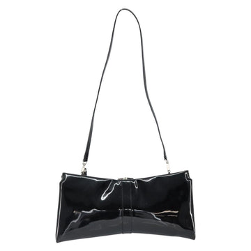 Salvatore Ferragamo Vala Shoulder Bag Enamel Black Silver Auth 149147 - 0