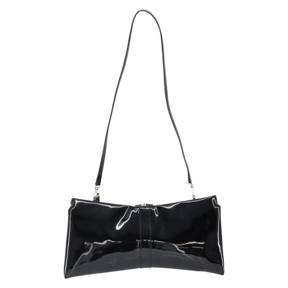 Salvatore Ferragamo Vala Shoulder Bag Enamel Black Silver Auth 149147