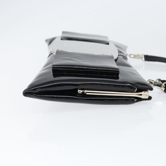 Salvatore Ferragamo Vala Shoulder Bag Enamel Black Silver Auth 149147