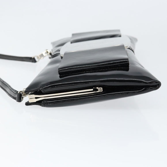 Salvatore Ferragamo Vala Shoulder Bag Enamel Black Silver Auth 149147