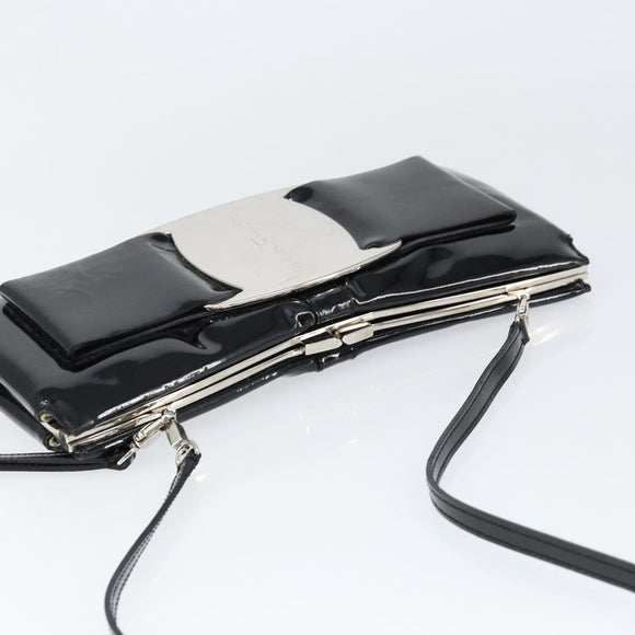 Salvatore Ferragamo Vala Shoulder Bag Enamel Black Silver Auth 149147