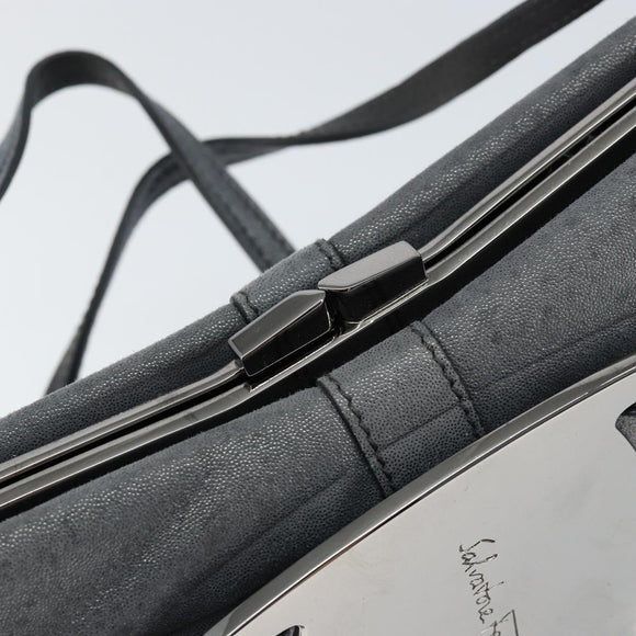 Salvatore Ferragamo Vala Shoulder Bag Suede Gray Silver Auth 149149