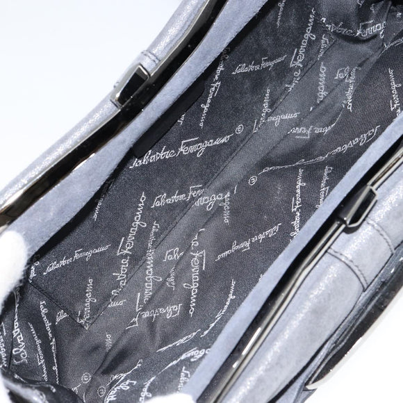 Salvatore Ferragamo Vala Shoulder Bag Suede Gray Silver Auth 149149