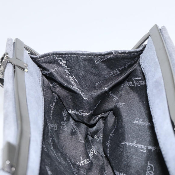Salvatore Ferragamo Vala Shoulder Bag Suede Gray Silver Auth 149149