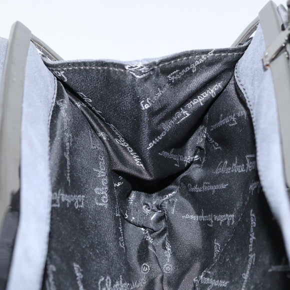 Salvatore Ferragamo Vala Shoulder Bag Suede Gray Silver Auth 149149