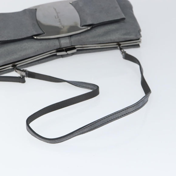 Salvatore Ferragamo Vala Shoulder Bag Suede Gray Silver Auth 149149