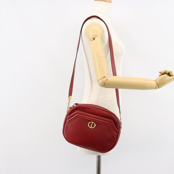 Christian Dior Shoulder Bag Leather Red Gold Auth 149151