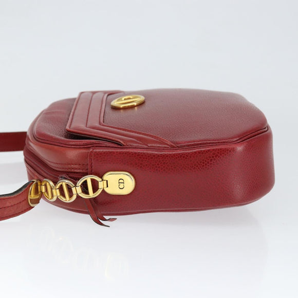 Christian Dior Shoulder Bag Leather Red Gold Auth 149151