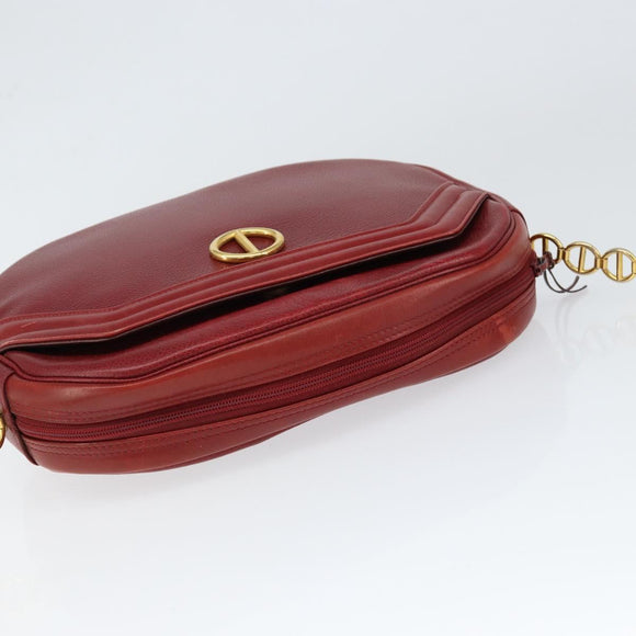 Christian Dior Shoulder Bag Leather Red Gold Auth 149151