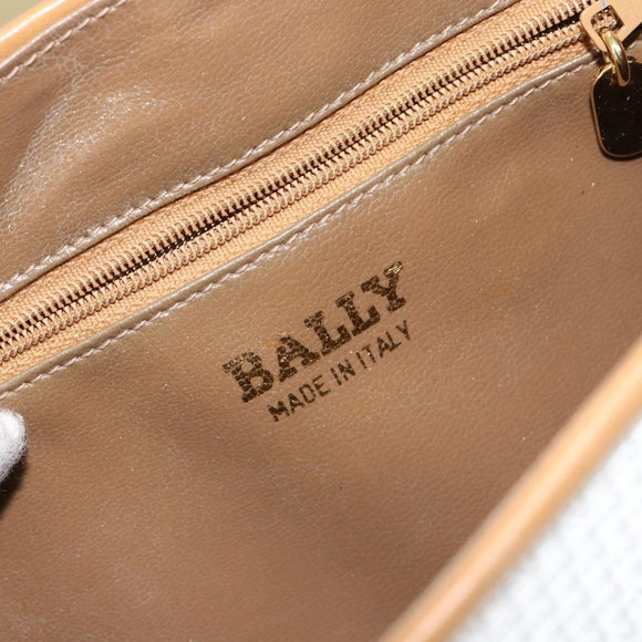 BALLY Hand Bag Leather White Gold Auth 149153