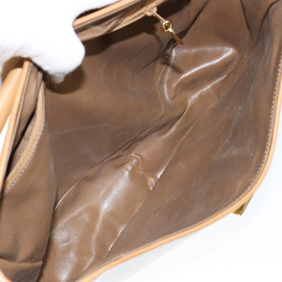 BALLY Hand Bag Leather White Gold Auth 149153