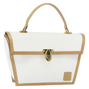 BALLY Hand Bag Leather White Gold Auth 149153