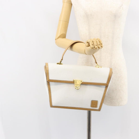 BALLY Hand Bag Leather White Gold Auth 149153