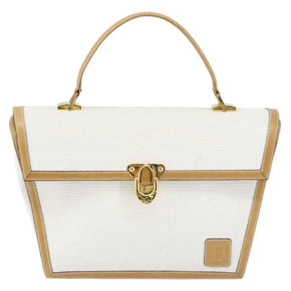 BALLY Hand Bag Leather White Gold Auth 149153